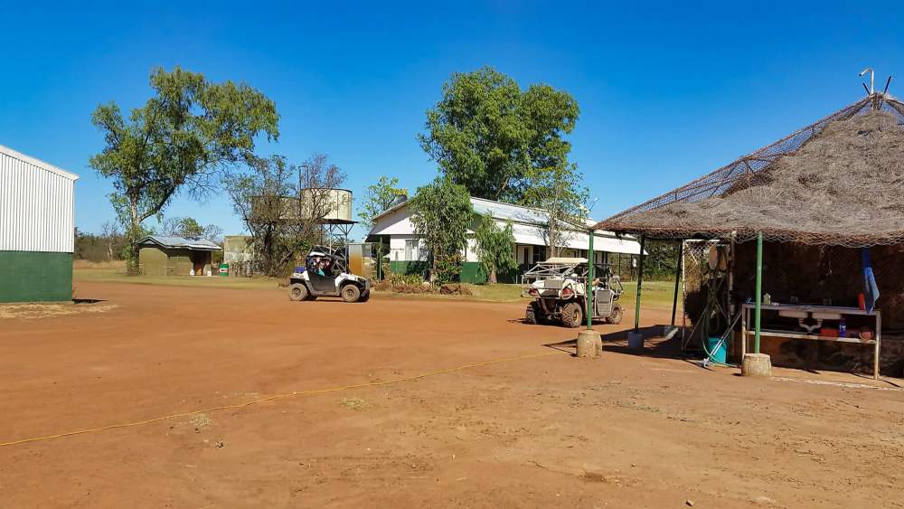 Cross country buggies, kitchen garden and leaning phone box at Meda Station, WA